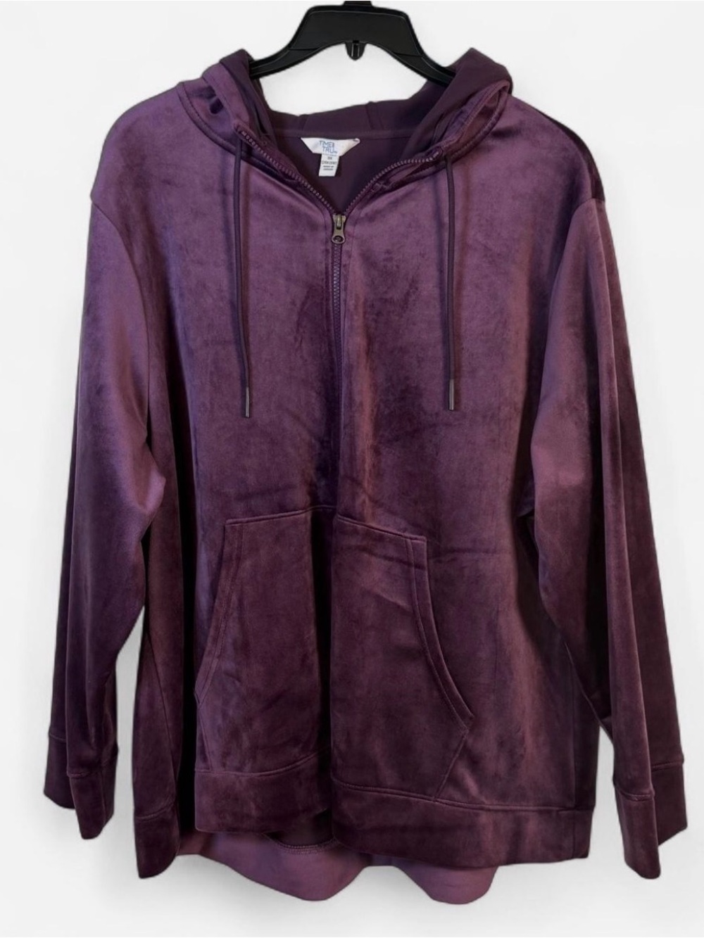 Time and Tru Men's Plush Velour Hooded Zip Sweater - Purple 3X
